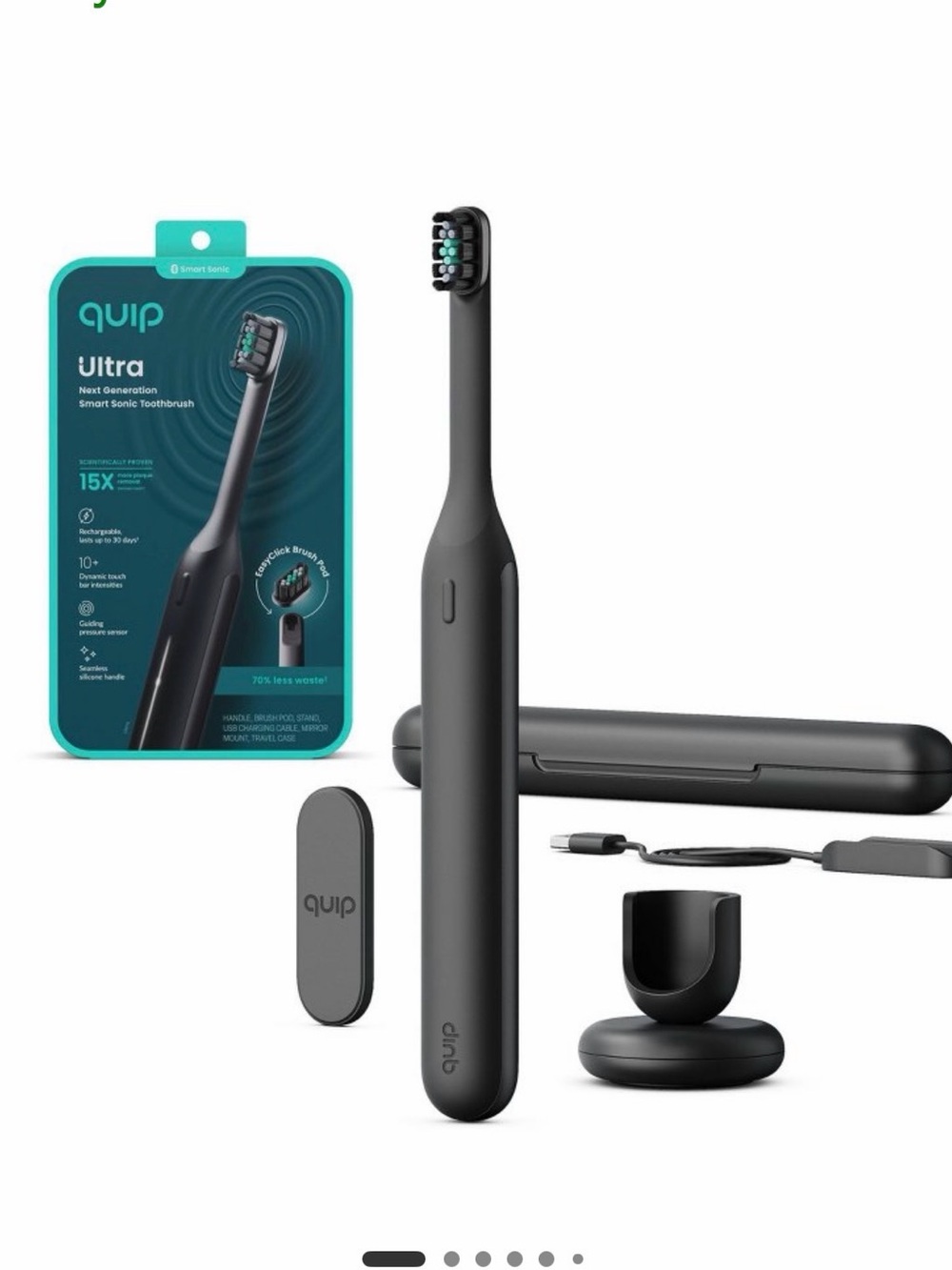 quip Ultra Next Generation Smart Sonic Electric Toothbrush with Travel Case Onyx